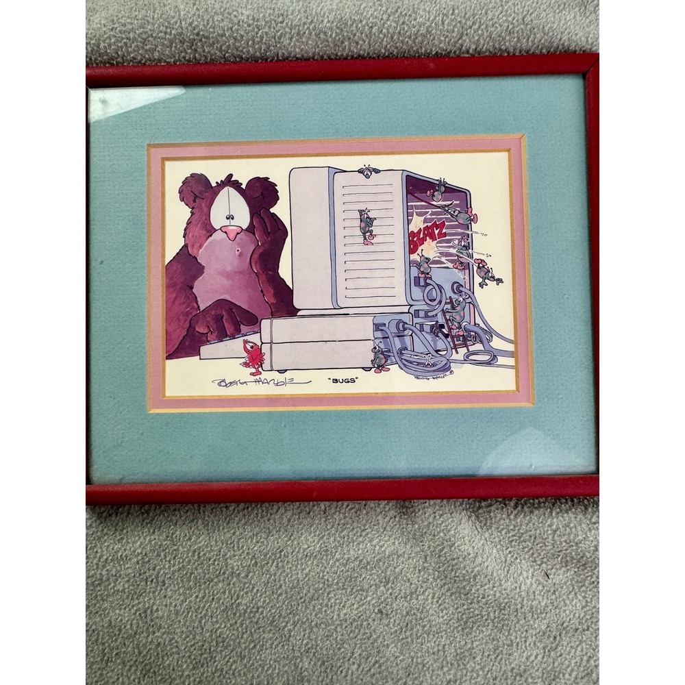 Vintage‎ Tom Marble BUGS Computer Humor Framed Art Print 80s Retro IT Decor 8x10